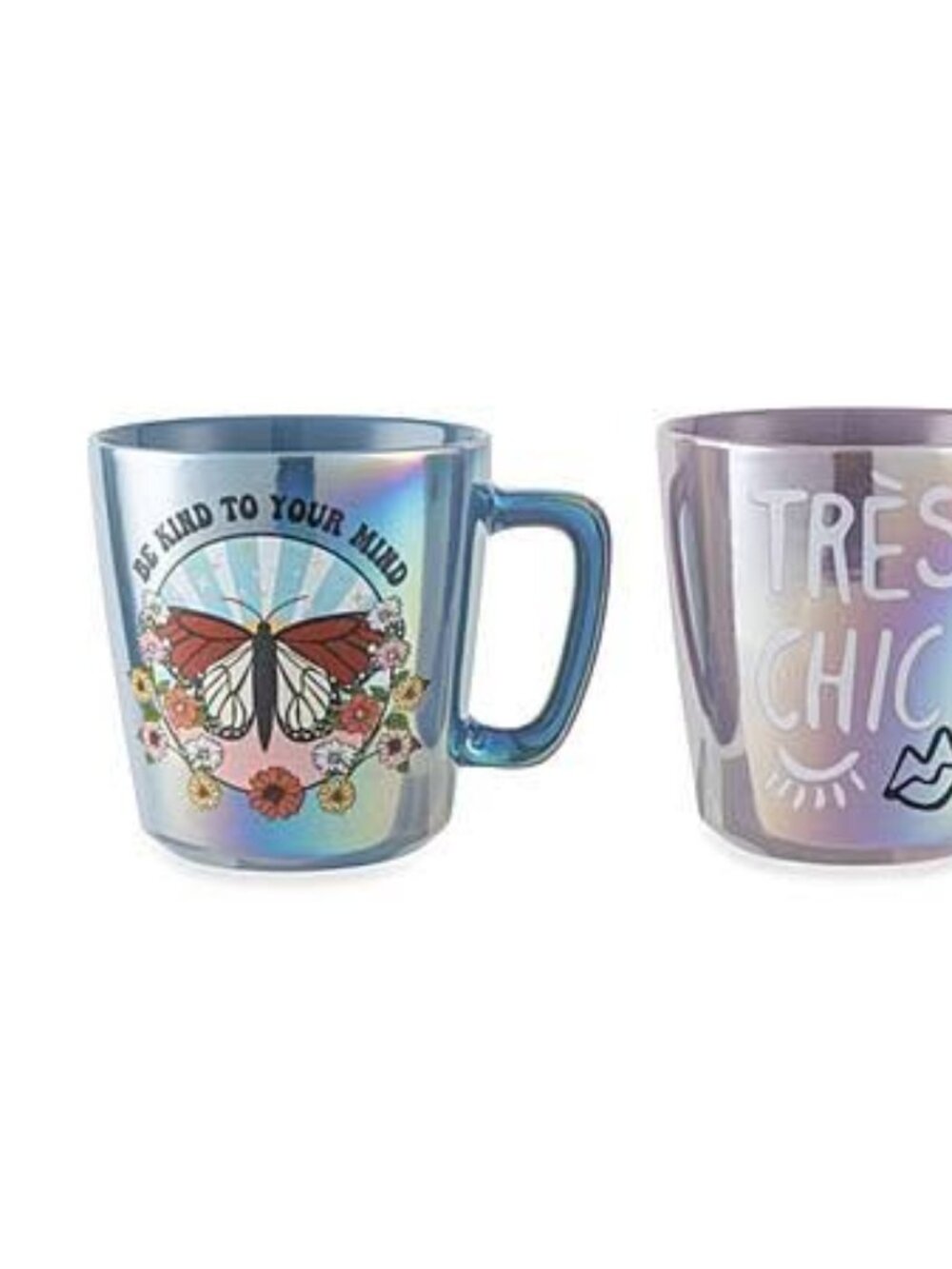 Thyme & Table 2 Pack Kind to Your Mind Blue and Tres Chic Purple Pearlized Mugs